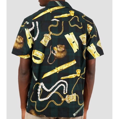 HUF ハフ 半袖 ボタンシャツ 総柄 TENDERLOIN タータンチェック ネズミ 黒 Woven