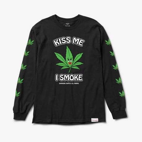 ダイヤモンドサプライ Diamond Supply キスミー Kiss Me 長袖 Ｔシャツ ロンＴ黒 葉っぱ柄 420シリーズ