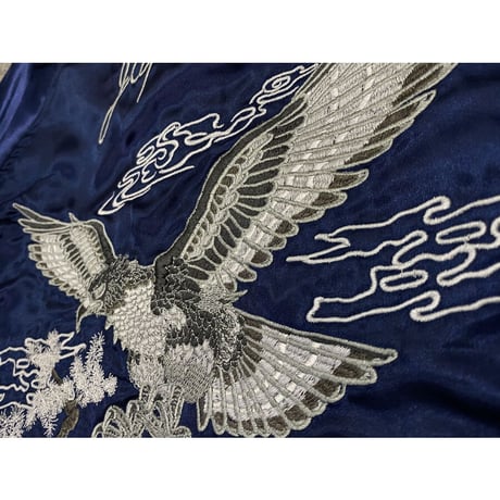 総刺繍 リバーシブル 横須賀発祥 スカジャン 横須賀ジャンパー SUKAJAN サテン 鷹 虎 タイガー 紺 ネイビー
