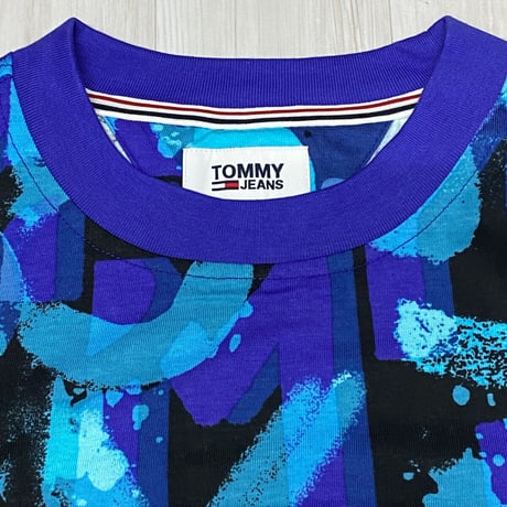 USAモデル TOMMY HILFIGER  TJ総柄 カラーブロック Tシャツ ブルーリバーフォグ (R4F-23)