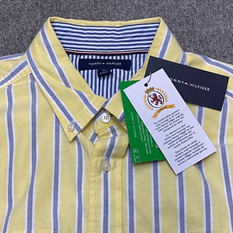 35th限定 TOMMY HILFIGER トミーヒルフィガー CREST ストライプ ボタンダウン 長袖シャツ 黄色