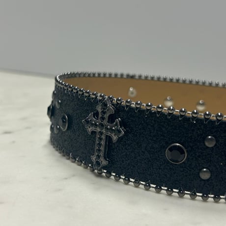 十字架 Cross リベット ラインストーン ブリンブリン ベルト Bling Bling Rhinestone Belt 黒 (BELT5)