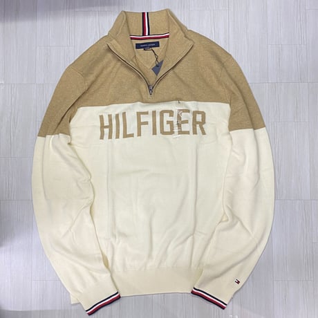 USAモデル TOMMY HILFIGER 3/4ジップ モックネック コットンニットプルオーバー  (R4F-35)