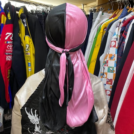 バイカラー  DURAGドゥーラグ TIEDOWN インナーキャップ  シルキータッチ 黒/ピンク【男女兼用】