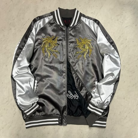 横須賀発祥 スカジャン Yokosuka刺繍入り SUKAJAN 鳳凰 不死鳥 Phoenix サテン地 ガンメタ (SKJ30)