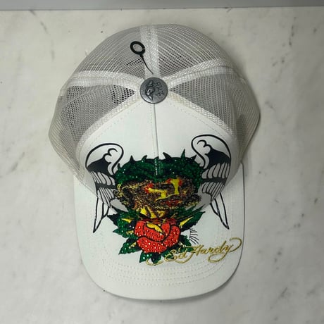USA仕様 Ed Hardy エドハーディ Christ Rhinestone キリスト メッシュ トラッカーキャップ Ivory (EDC11)