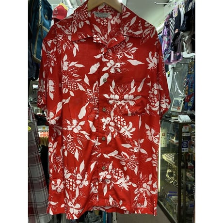 【特別SALE価格】 アロハシャツ ALOHA 半袖ド 赤 フラワープリント 総柄 ハワイアン RB-43