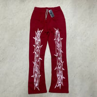 米国LAブランド Bezalel Jeans ベザレル ゴシック Thorn Pattern イバラ柄 スウェットパンツ 赤 (JNS243)