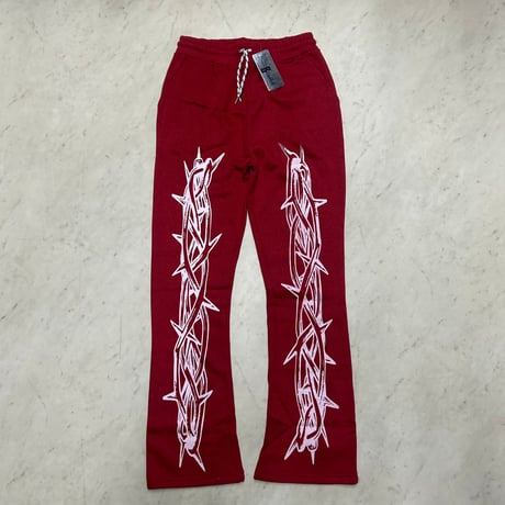 米国LAブランド Bezalel Jeans ベザレル ゴシック Thorn Pattern イバラ柄 スウェットパンツ 赤 (JNS243)