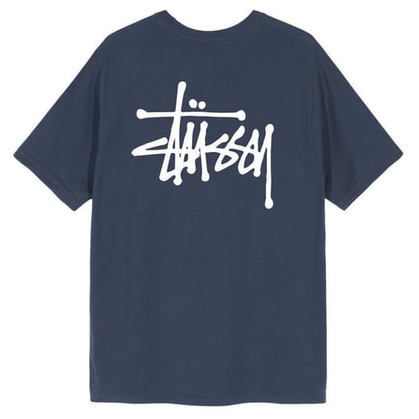 Stussy ステューシー 王道 BASIC ベーシックロゴ ショーンフォント 半袖 Tシャツ 紺