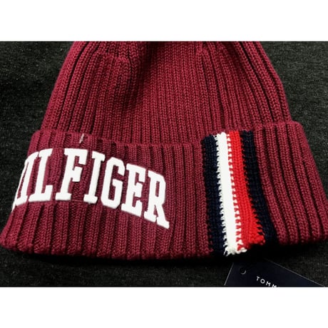 トミーヒルフィガー TOMMY HILFIGER USA ニットキャップ 綿100% バーガンディ