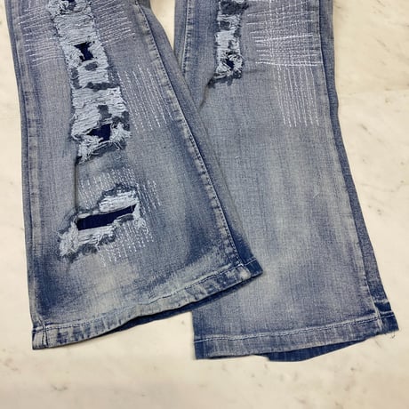 R3BEL RIPPED RUST STACKED FLARE DENIM スタックド フレアジーンズ ストレッチ (JNS3)