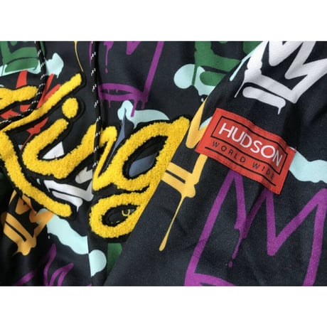 HUDSON NYC ハドソン ニューヨーク King Basquiat キング バスキア 総柄 黒 プルオーバー パーカー