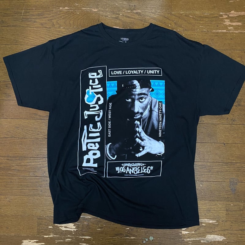 Poetic Justice Tシャツ 黒色 LA発 PoeticJustice グラフィック 半袖 Tシャツ 2PAC 2パック 黒