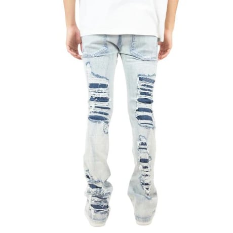 R3BEL RIPPED RUST STACKED FLARE DENIM スタックド フレアジーンズ ストレッチ (JNS3)