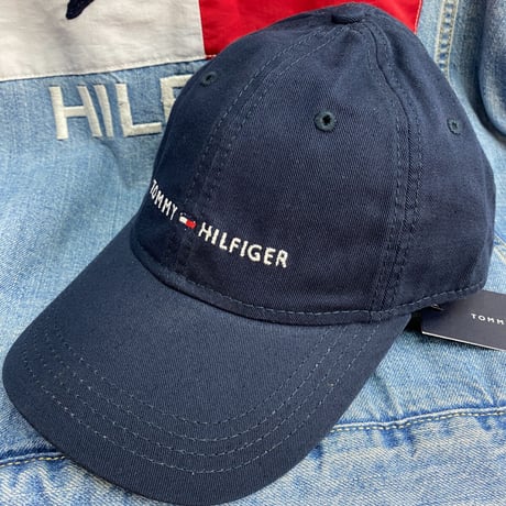 トミーヒルフィガー TOMMY HILFIGER レザーストラップバック キャップ  紺  クラシックロゴ