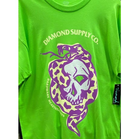 Diamond Supply Co ダイヤモンドサプライ 半袖 Tシャツ Venom ヴェノム 蛇 ドクロ ライムグリーン LA