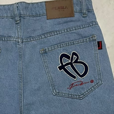 USA仕様 FUBU フブ Denim Shorts Pants デニム ショートパンツ Y505 ライトブルー (SJNS50)