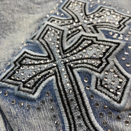 米国ブランド FWRD Denim NY クリスタル 十字架 スリムフィット デニム Crystal Templar Denim (JNS233)