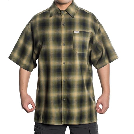 アメリカ製 CALTOP キャルトップ 半袖 オンブレチェックシャツ OLIVE BLACK オリーブ 黒 (SBS49)