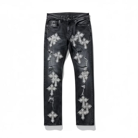 米国ブランド FWRD Denim NY クリスタル 十字架 スリムフィット デニム Crystal Templar Denim (JNS234)