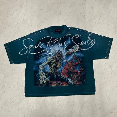 カリフォルニア発 Rare Peace レアピース Save Our Souls スカル ラインスト―ン クロップドTシャツ (CropT43)