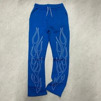 米国LAブランド Bezalel Jeans ベザレル ジーンズ Flames 炎 スウェットパンツ ライトブルー (JNS244)