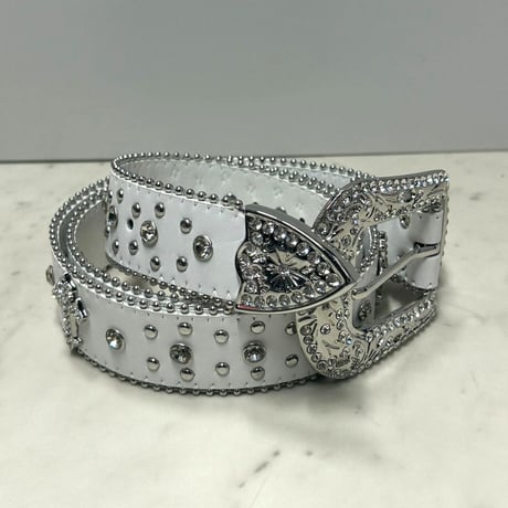 十字架 Cross リベット ラインストーン ブリンブリン ベルト Bling Bling Rhinestone Belt 白 (BELT4)