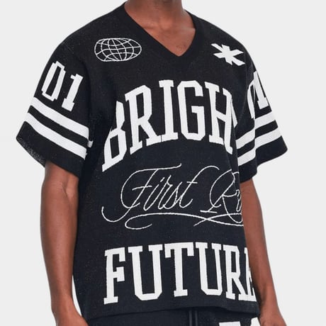 LA発祥 FIRST ROW ファーストロー Bright Future Varsity Jacquard Boxy Sweater ジャガード サマーセーター (CropT53)