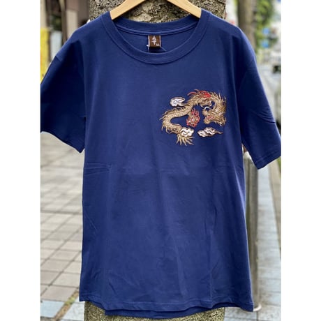 横須賀名物 スカジャン Ｔシャツ 刺しゅう スカT 龍 ドラゴン Dragon 紺  和柄 ジャパン (JPT39)