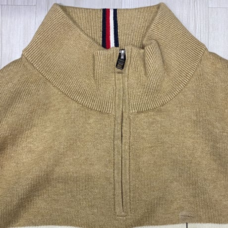USAモデル TOMMY HILFIGER 3/4ジップ モックネック コットンニットプルオーバー  (R4F-35)