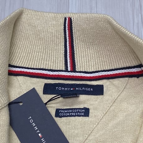 USAモデル TOMMY HILFIGER フルジップ モックネック コットンニットカーディガン  (R4F-39)