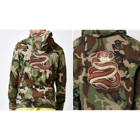HUF ハフ Ambush アンブッシュ 迷彩 プルオーバー パーカー Camo カモフラージュ 蛇柄 コブラ 刺しゅう バラ