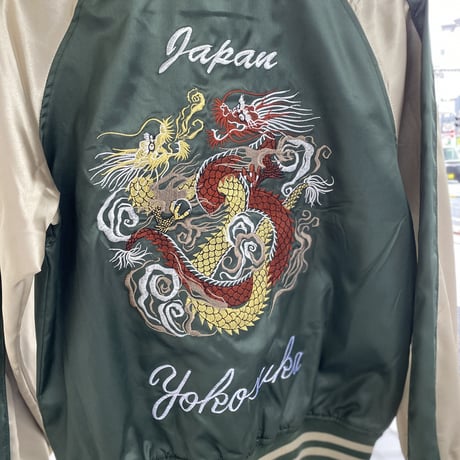 スカジャン Yokosuka刺繍入り 横須賀発祥 SUKAJAN  刺繍 ドラゴン DRAGON 緑 双龍