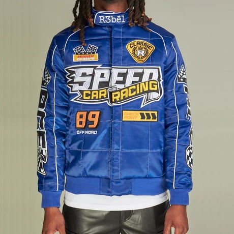 米国ブランド REBEL レーベル Premium プレミアム Speed Car Racing Jacket レーシングジャケット 青 (JK2)