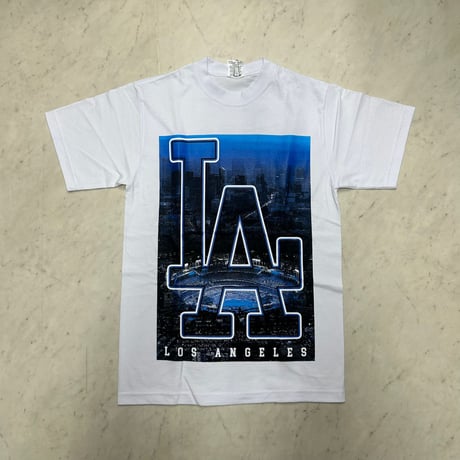 LA発 Los Angeles ロサンゼルス スタジアム グラフィック 半袖 ヘビーウェイト Tシャツ 白 (GTS154)