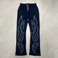 米国LAブランド Bezalel Jeans ベザレル ジーンズ Flames 炎 スウェットパンツ 紺 (JNS245)