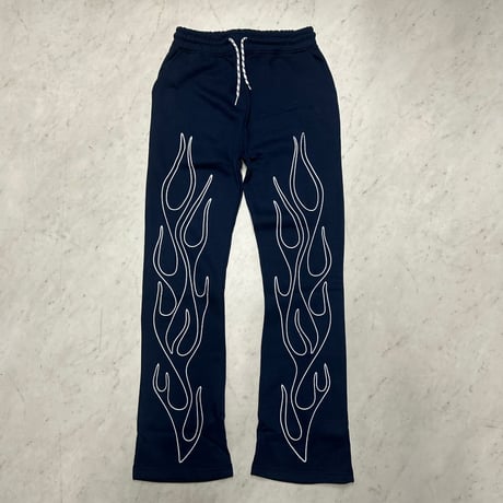 米国LAブランド Bezalel Jeans ベザレル ジーンズ Flames 炎 スウェットパンツ 紺 (JNS245)