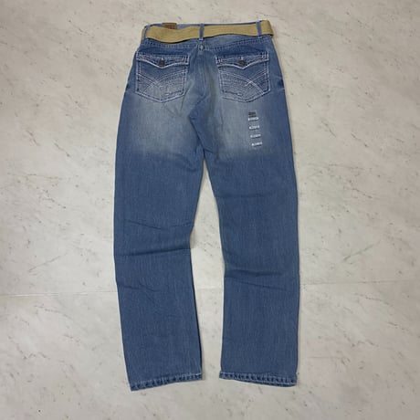 米国ブランド INDIGO PEOPLE インディゴピープル ベルト付 SLIM STRAIGHT デニム L.ブルー  (JNS67)