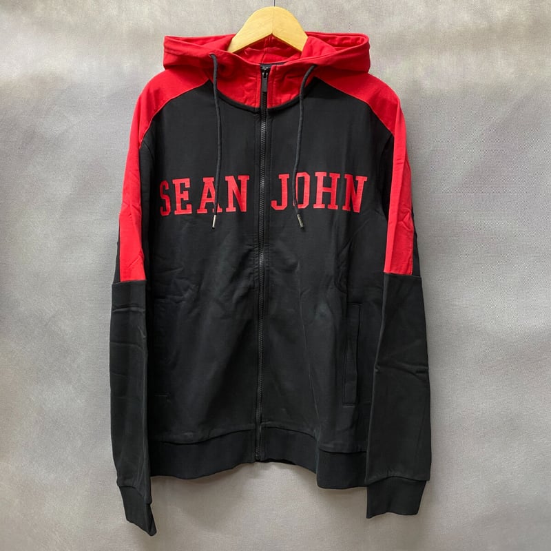 SEANJOHN ショーンジョン ラグラン袖 ジップアップ パーカー 黒 赤