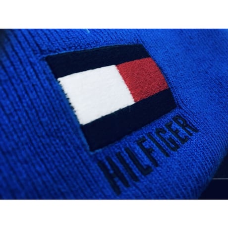 海外限定 トミーヒルフィガー TOMMY HILFIGER ニットキャップ 厚手 コットン100％ ロイヤルブルー