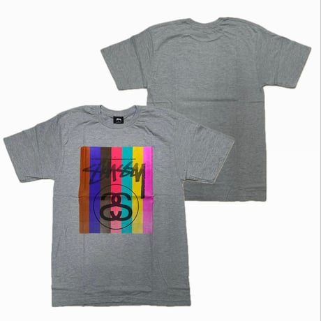 【M】 海外モデル Stussy ステューシー Colour Squares Tee 半袖 カラースクエア Tシャツ グレー (77)