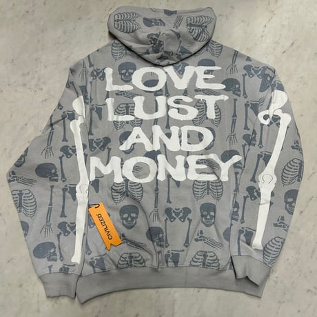 米国発 Civilized シヴィライズド Love Lust And Money 総柄 スカル スウェットセットアップ グレー (SET29)