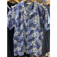 【特別SALE価格】ROBINSON 開襟 アロハシャツ ALOHA 青 パイナップル フラワープリント P03
