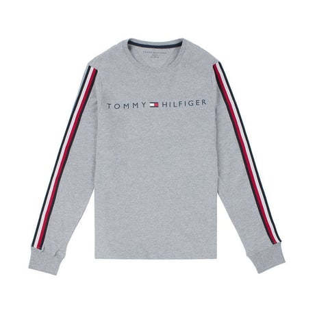 海外限定デザイン TOMMY HILFIGER トミーヒルフィガー  長袖 Tシャツ ロンT グレー トリコロール