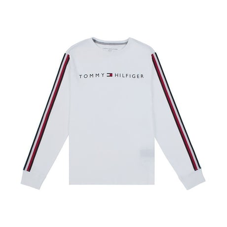 海外限定デザイン TOMMY HILFIGER トミーヒルフィガー  長袖 Tシャツ ロンT 白 トリコロール