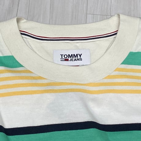 USAモデル TOMMY HILFIGER  トミージーンズ TJ ストライプ 長袖 Tシャツ バッジロゴ (R4F-20)