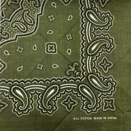日本製 ペイズリー バンダナ Paisley Bandana 大判サイズ 綿100% モスグリーン (BNDN78)