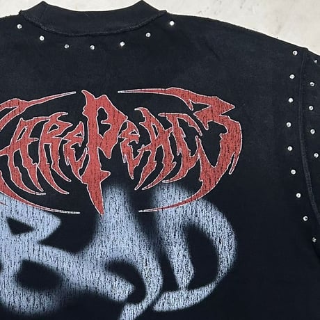 カリフォルニア発 Rare Peace レアピース Bad Face Mask クロップドTシャツ ラインストーン (CropT21)