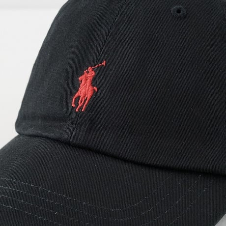 POLO RALPH LAUREN ラルフローレン Iconic Ball Cap ポニーロゴ アイコニック ダッドキャップ 黒/赤ロゴ (RLC4)